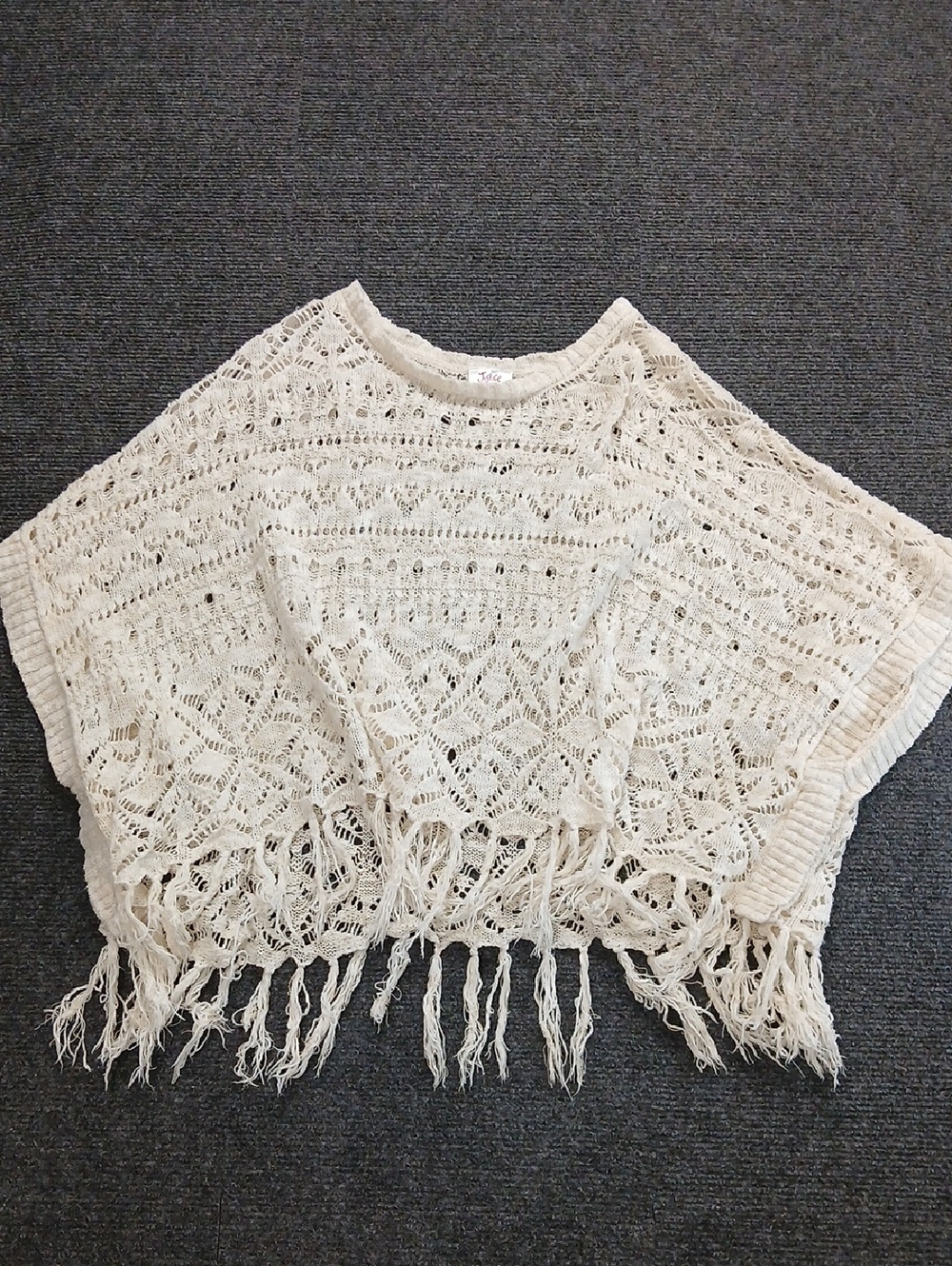 Justice Cream Crochet Boho Fringe Poncho Cottagecore Top Girls Sz 12/14